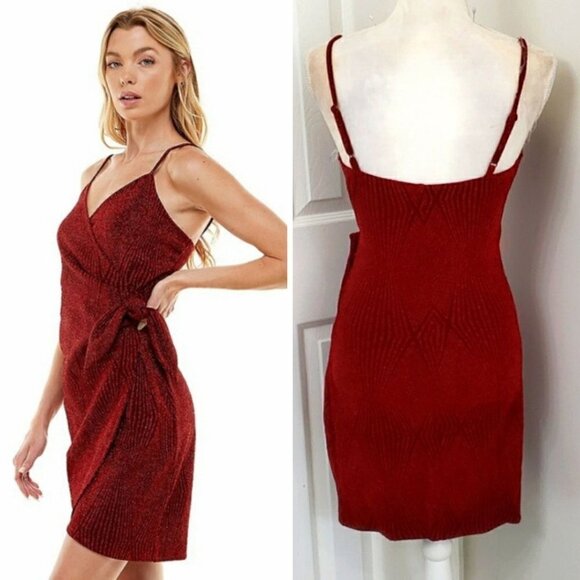 Lily Rose Red Shimmer Knotted Side Bodycon Dress Sz S - Picture 1 of 9